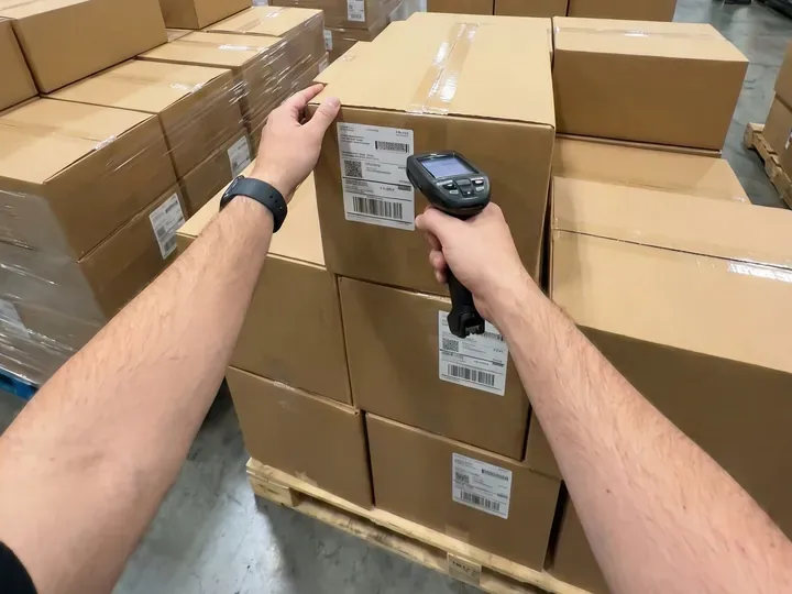 Hands scanning the code on a box